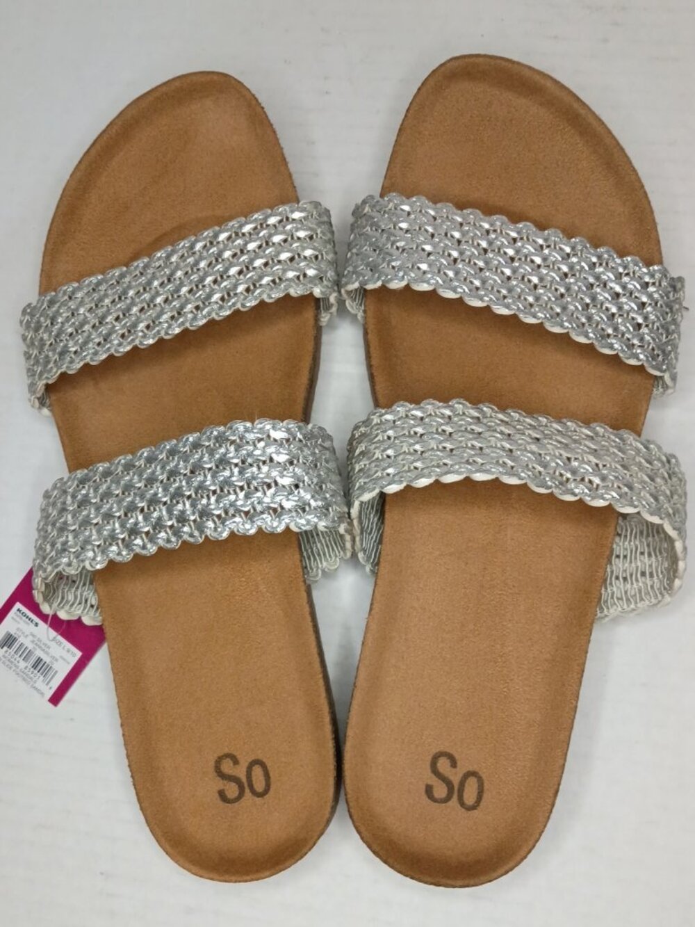 SO Jeanna Silver Metallic Woven Slide Sandals Women’s L 9/10 NWT